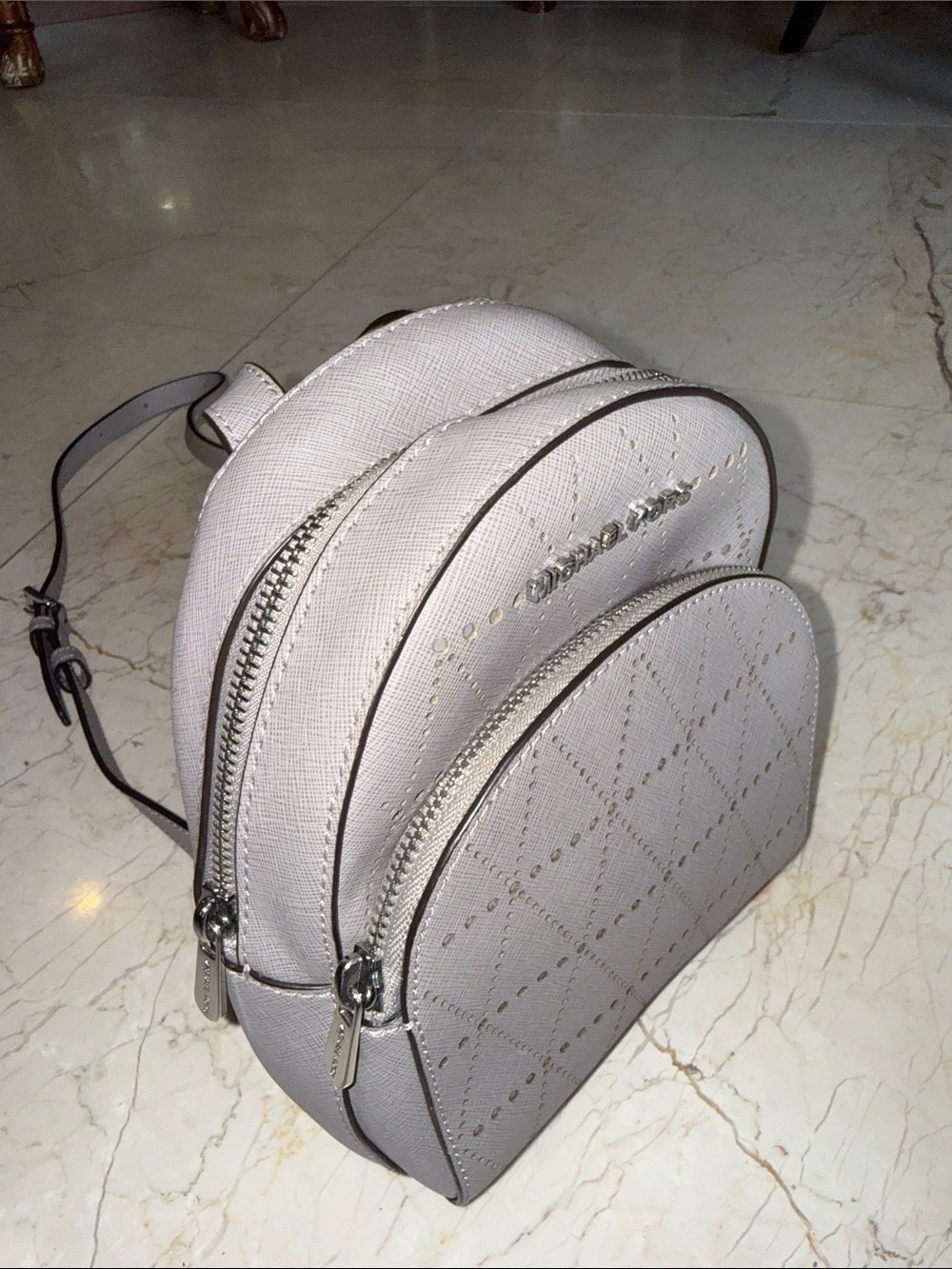 Michael Kors Light Gray Perforated Mini Backpack - Picture 3 of 8